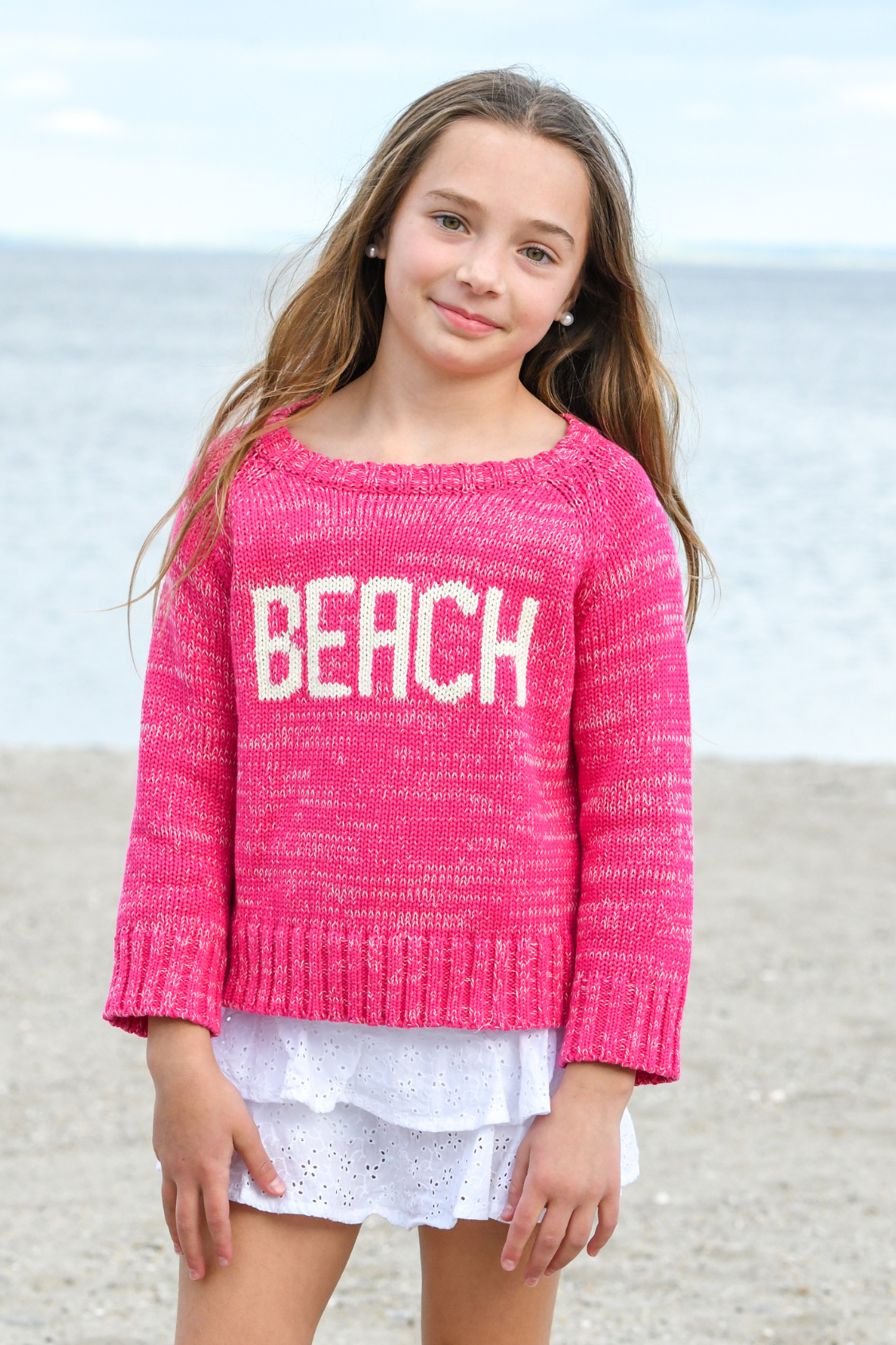 Girl's Beach Sweater / Pink White