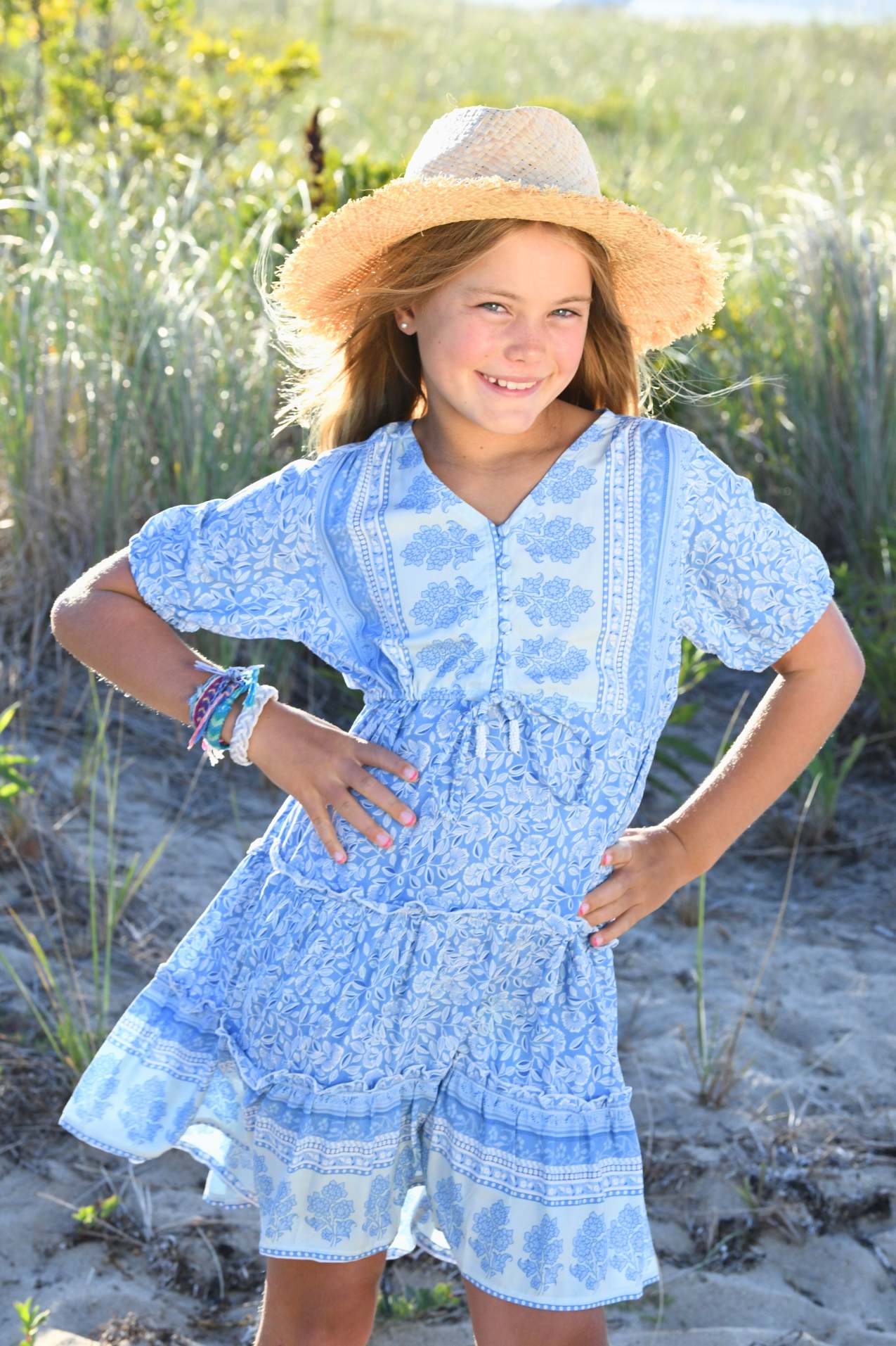 Girl's Carrie Dress / Sky Blue Floral