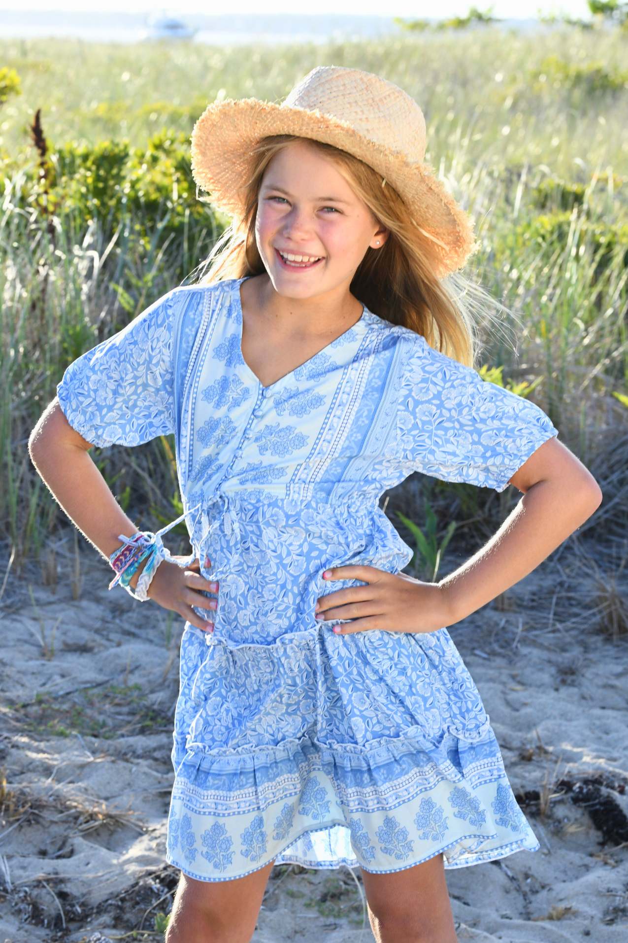 Girl's Carrie Dress / Sky Blue Floral