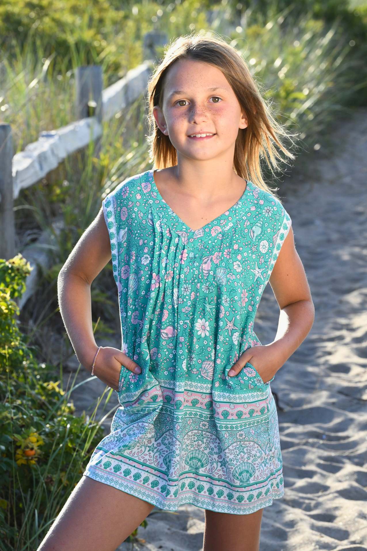 Girl's Kokomo Dress / Green Shells