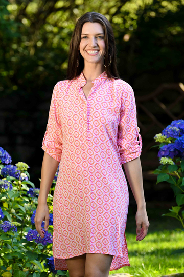 Day Tripper Dress / Orange & Pink Tiles
