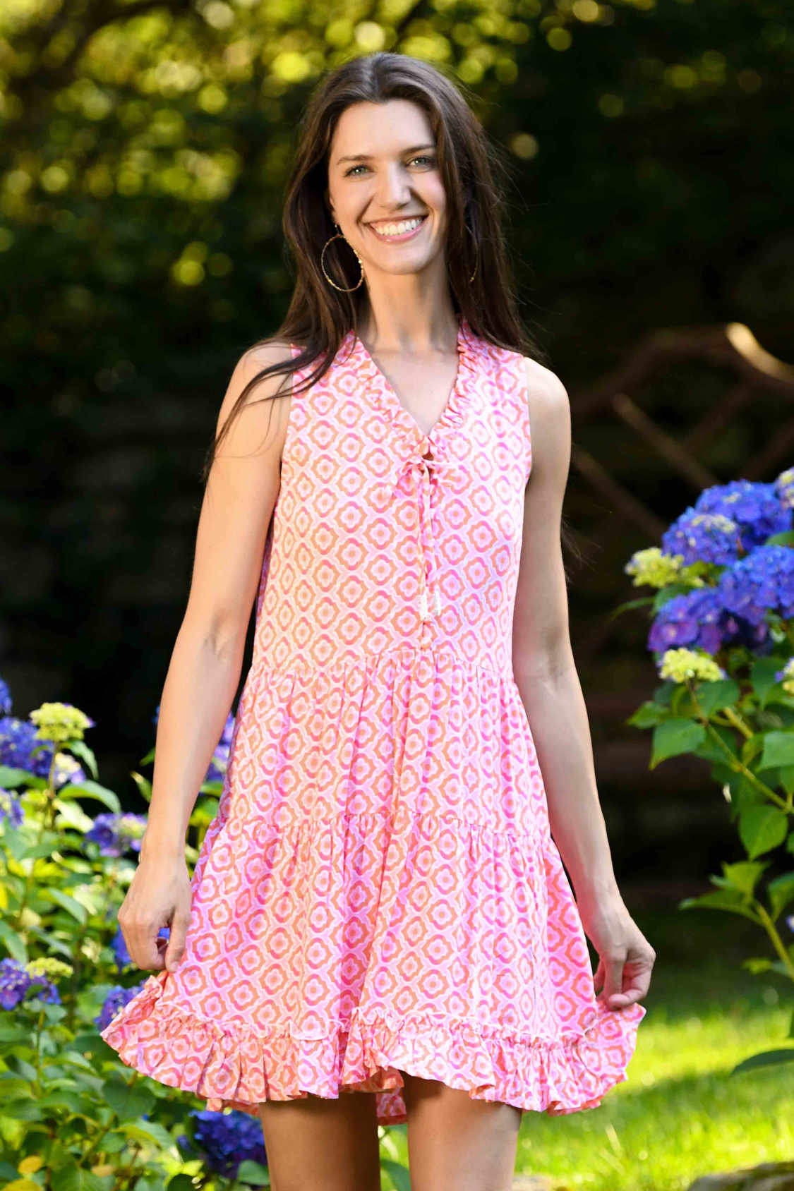 Kaia Dress Short / Orange & Pink Tiles