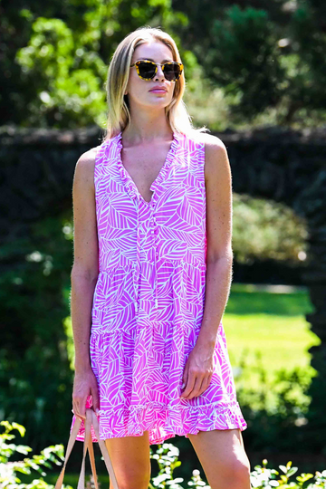 Kaia Dress Short / Magenta Leaf
