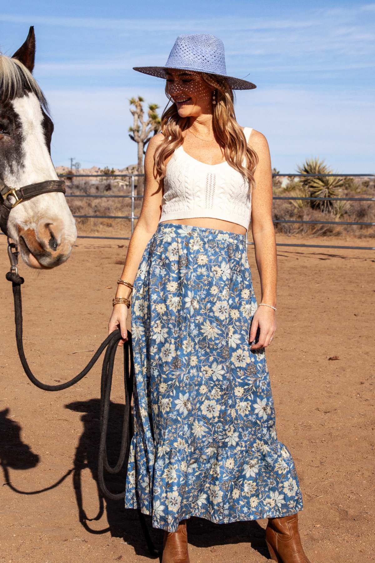 Camilla Set Skirt / Blue Denim Floral