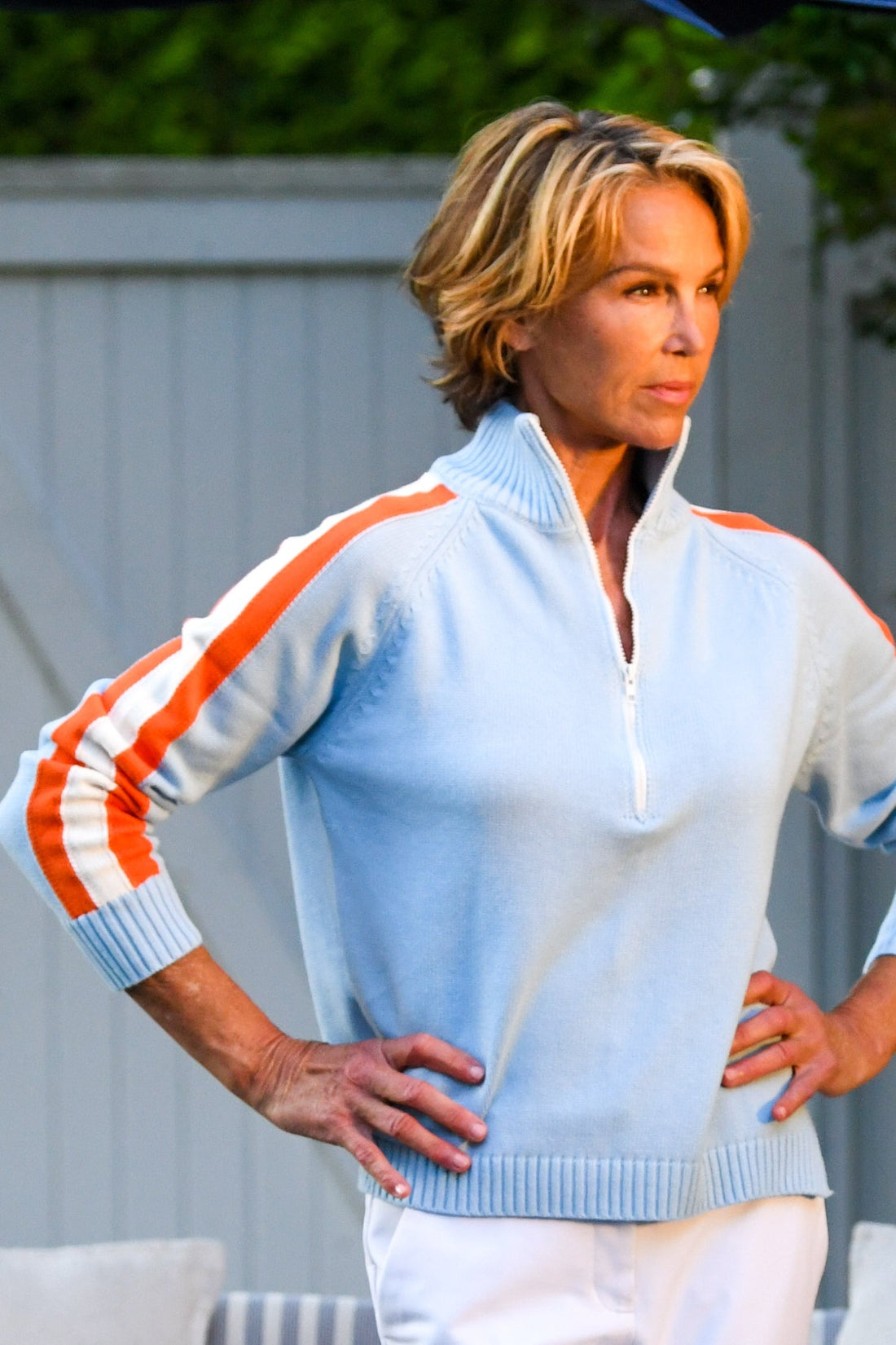 Striped Half Zip Sweater / Sky Blue Orange