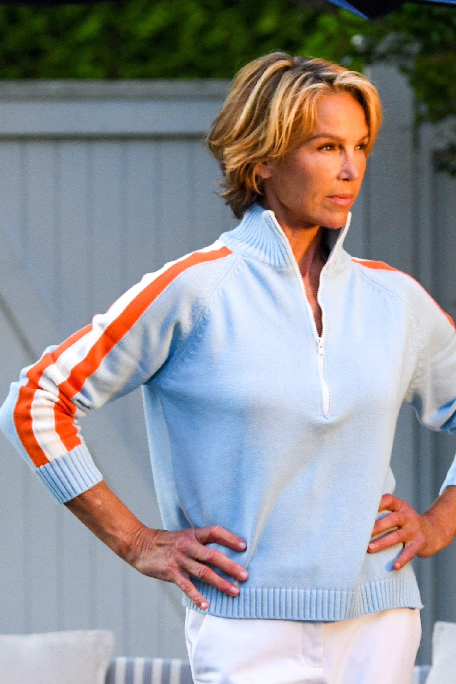 Striped Half Zip Sweater / Sky Blue Orange