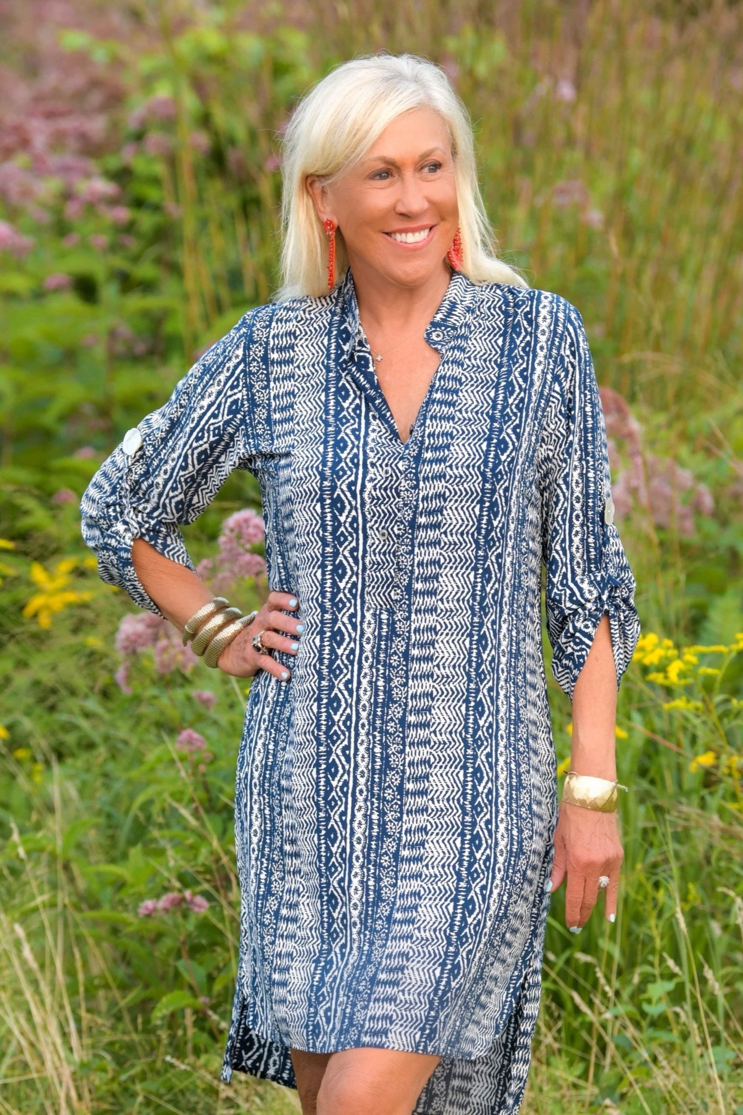 Day Tripper Dress / Indigo Aztec