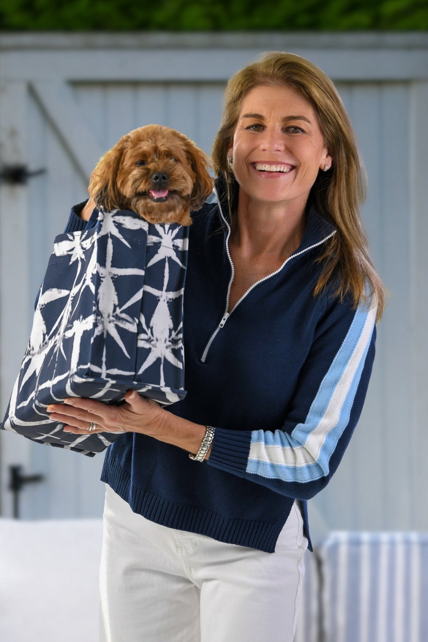 Striped Half Zip Sweater / Navy & Sky Blue