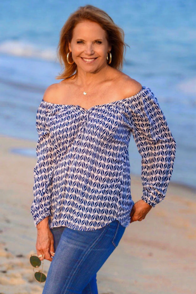 Peasant Top / Navy Geometric