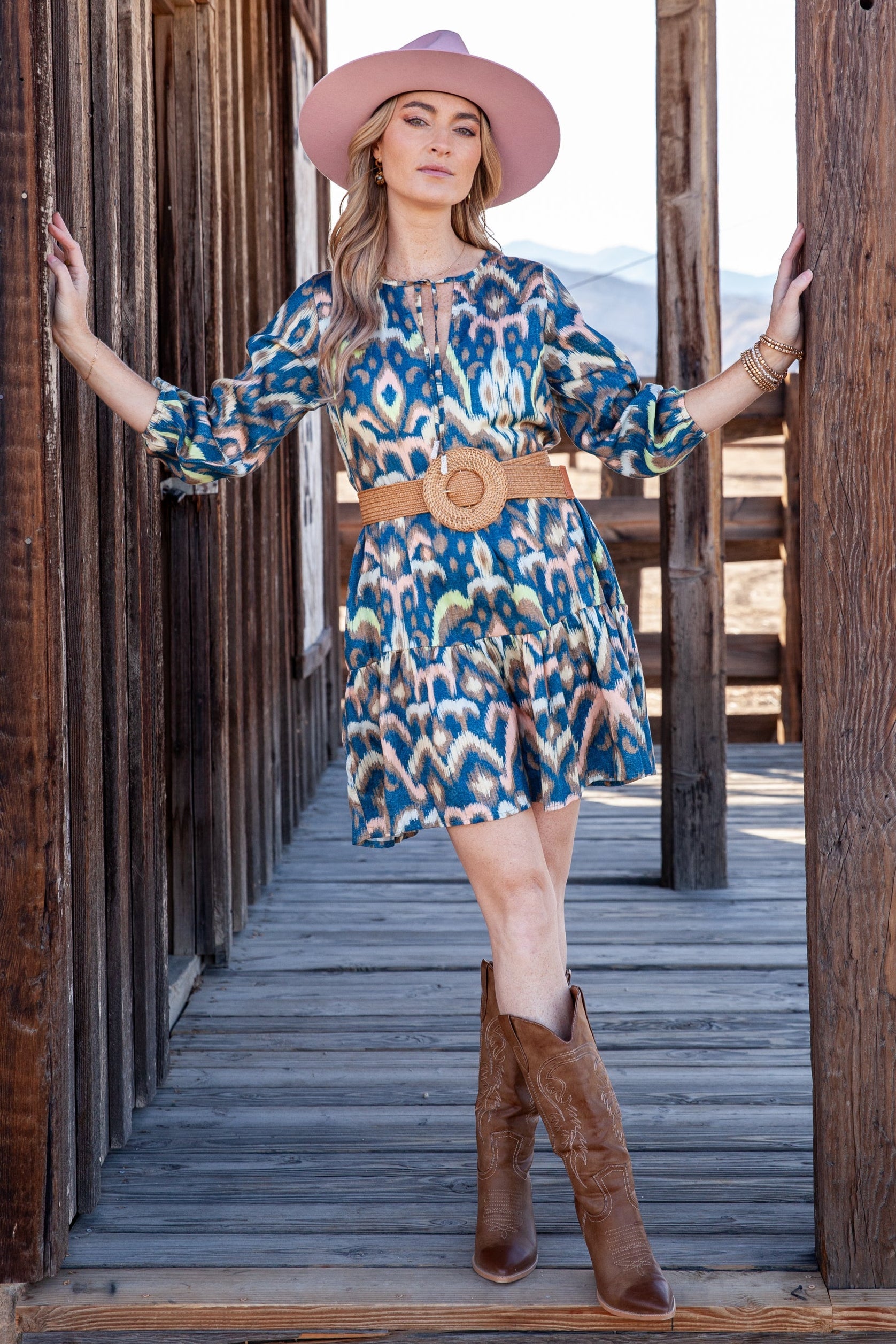 Peyton Dress / Deep Ocean Ikat