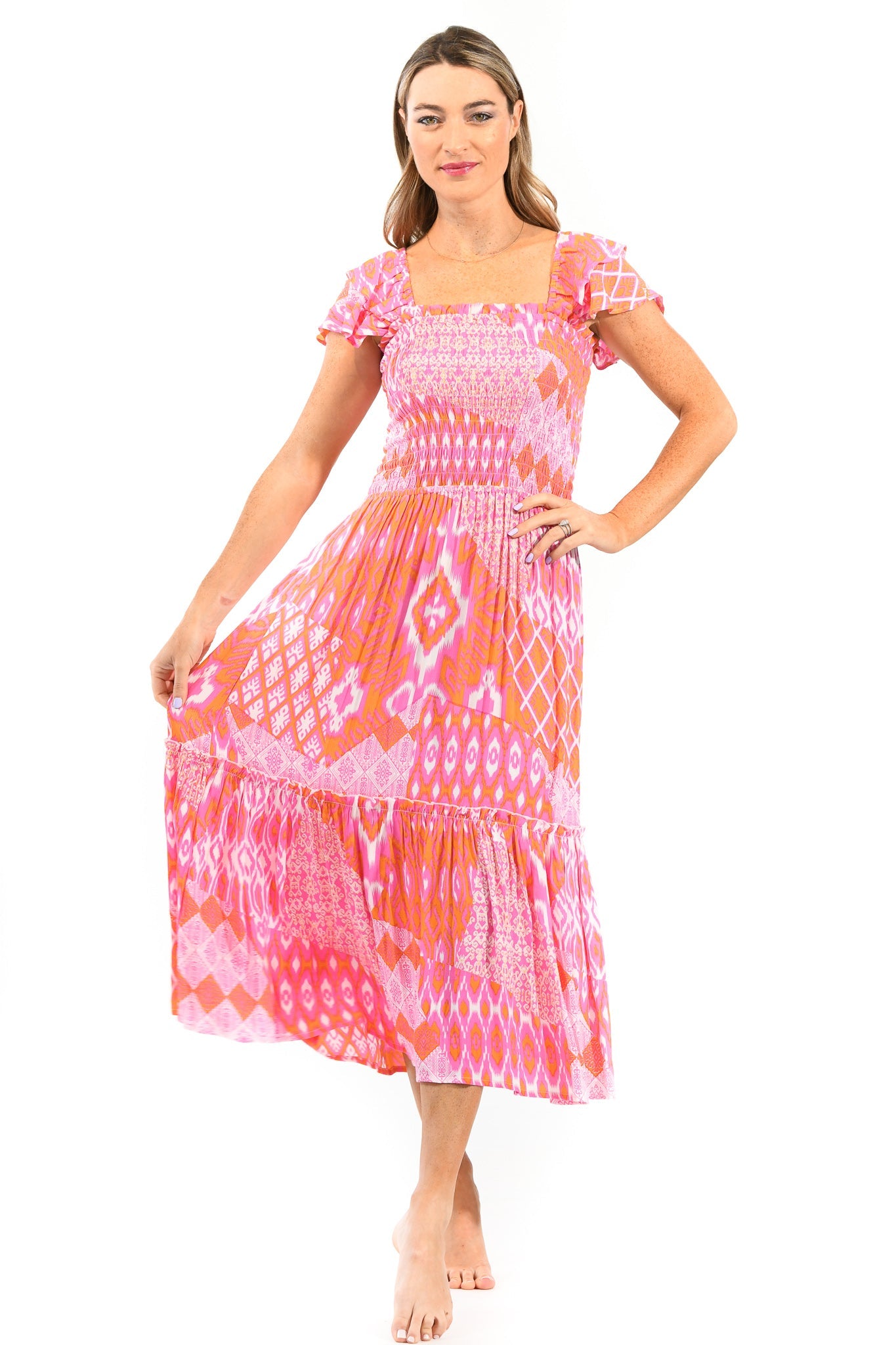 Matilda Dress / Flamingo Ikat