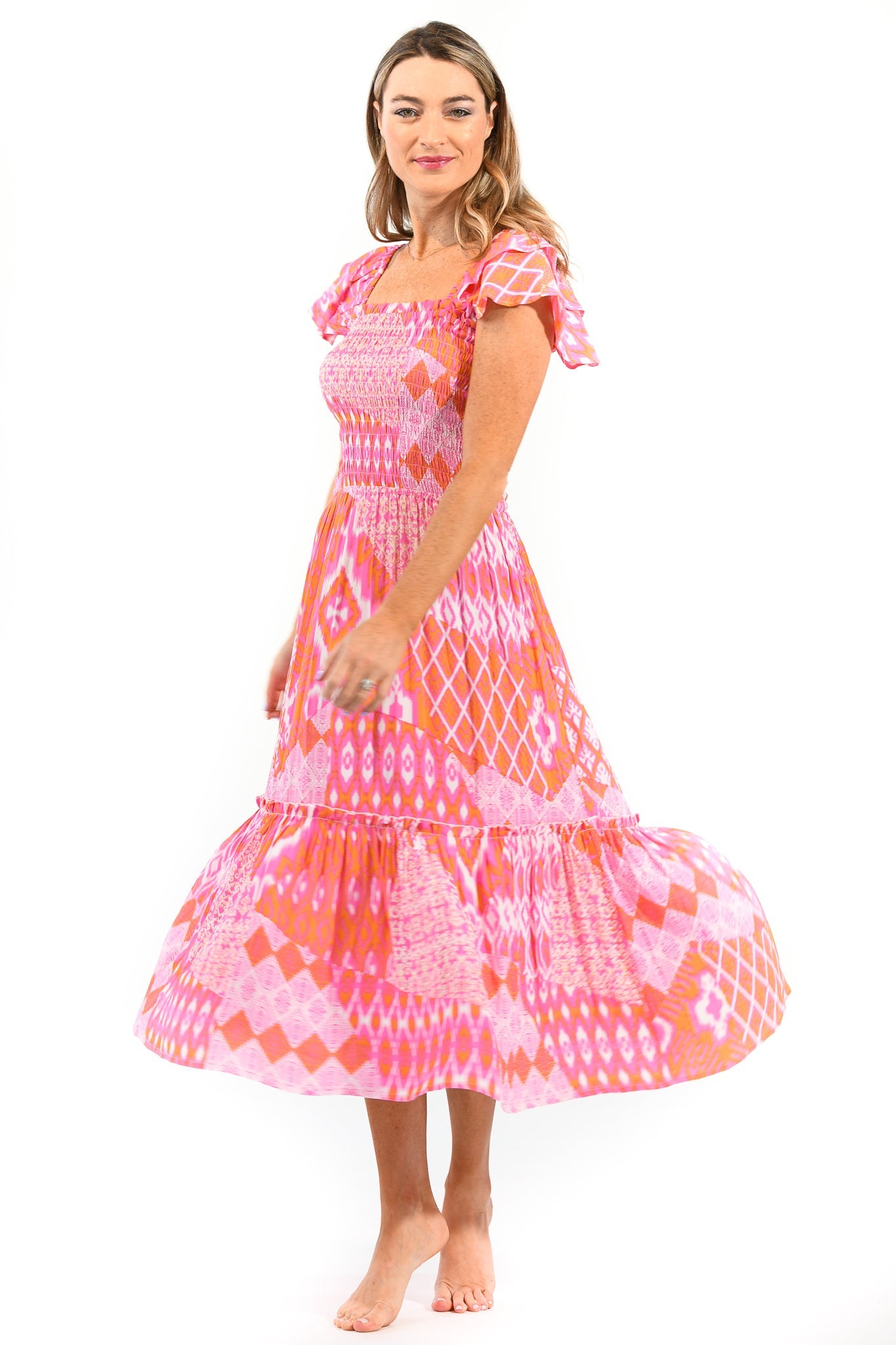 Matilda Dress / Flamingo Ikat