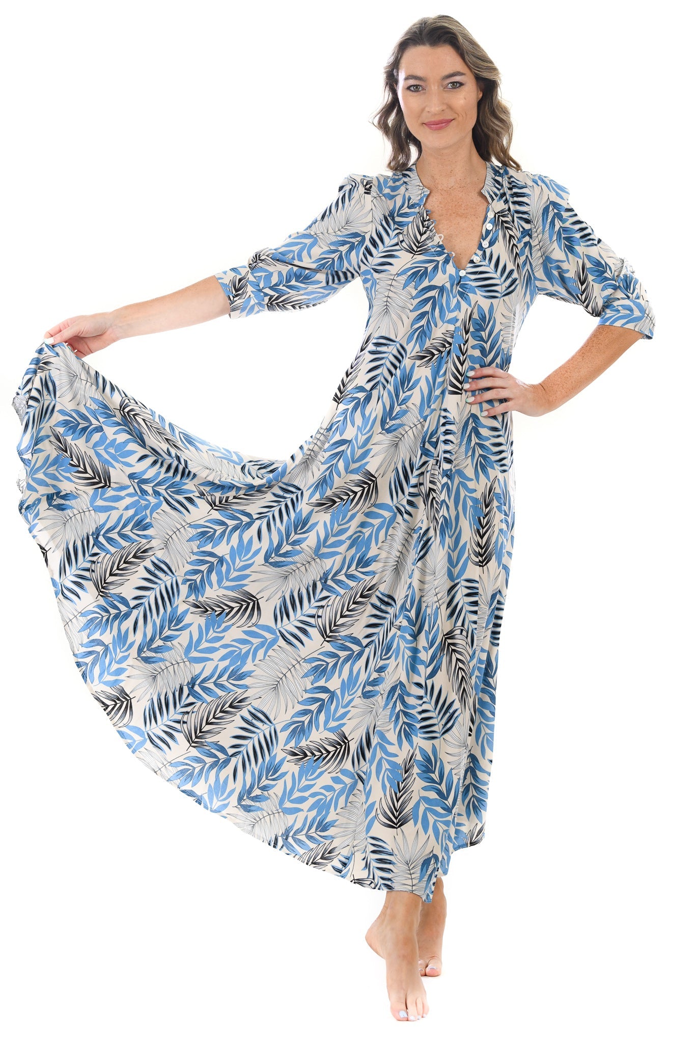 Daphne Dress / Black and Palm Print