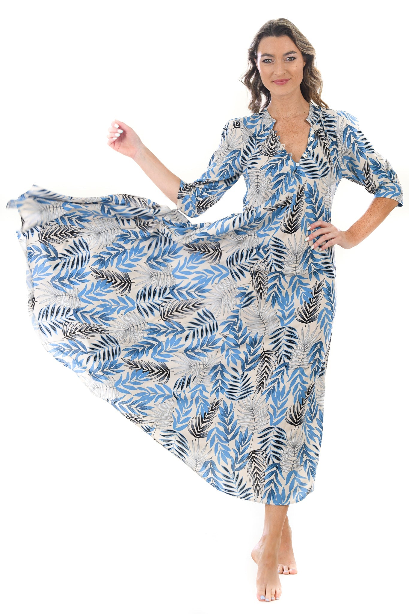 Daphne Dress / Black and Palm Print