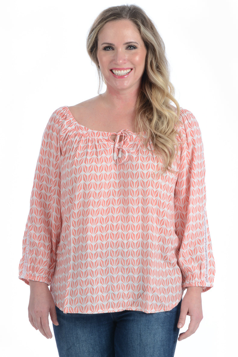 Peasant Top / Coral Geometric