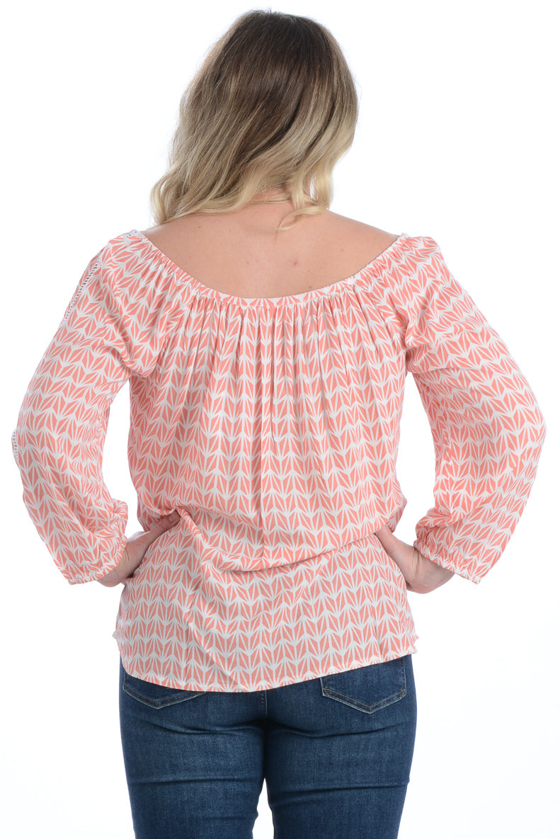 Peasant Top / Coral Geometric