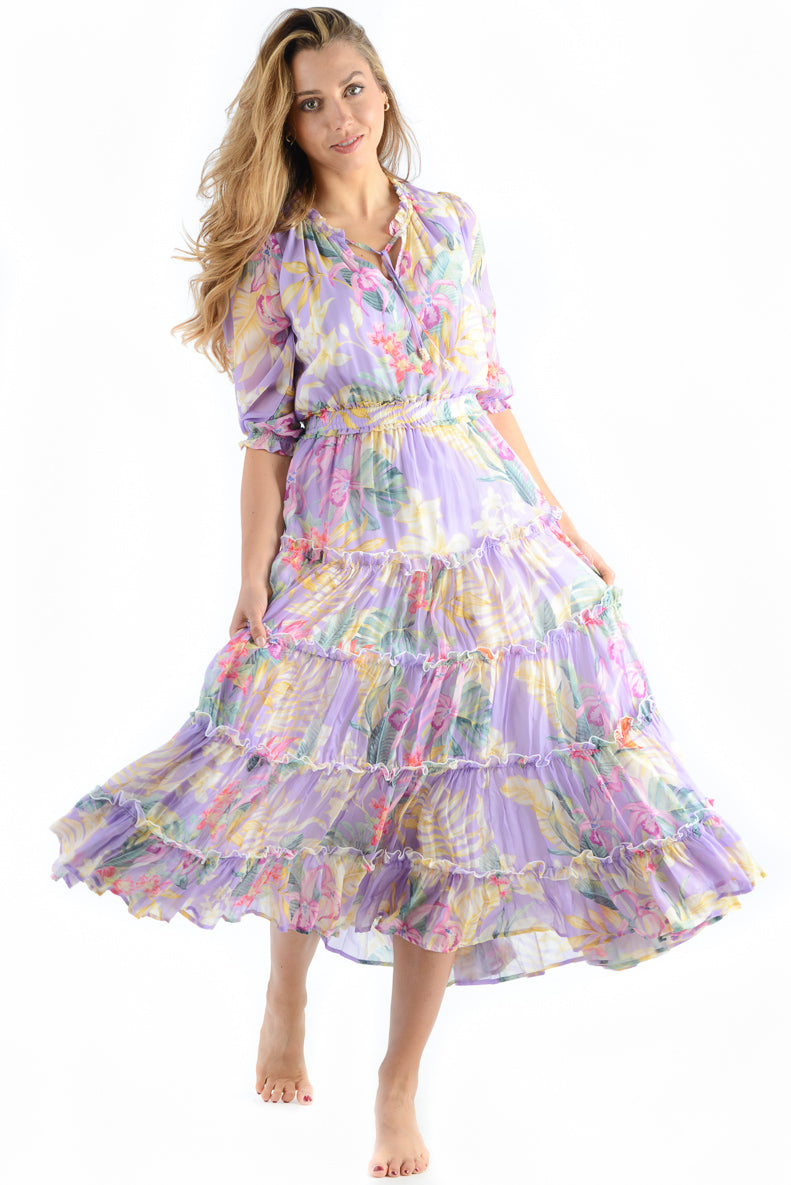 Dana Dress / Lavender Tropical