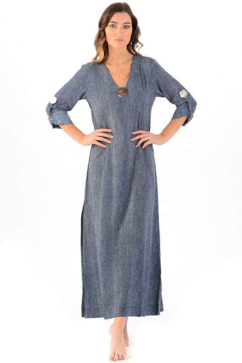 Seychelles Dress-Kaftan Abalone Shell/ Deep Indigo