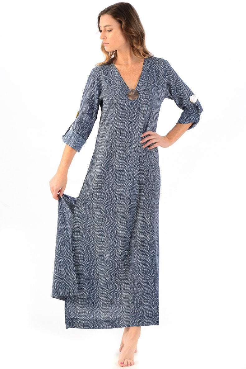 Seychelles Dress-Kaftan Abalone Shell/ Deep Indigo