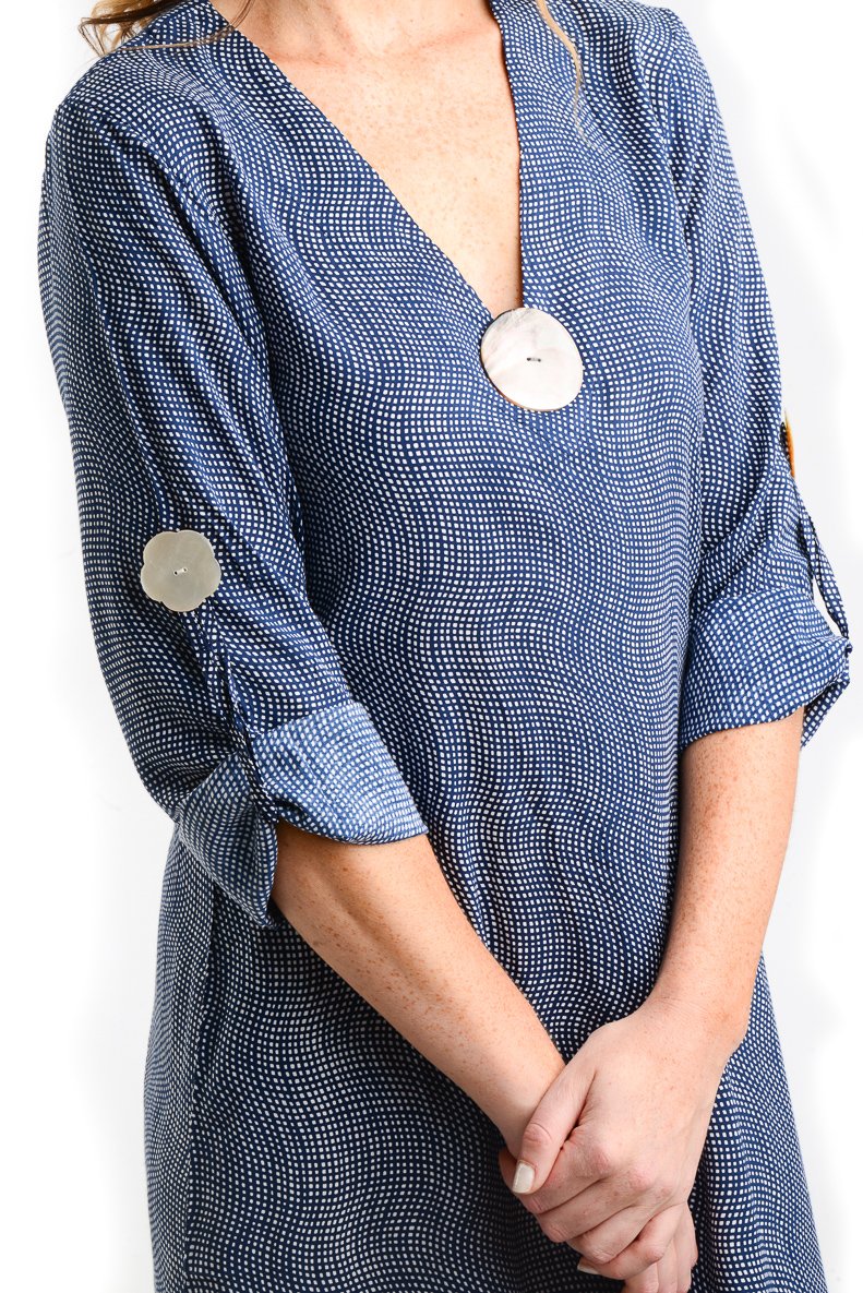 Seychelles Dress-Kaftan Abalone Shell/ Deep Indigo