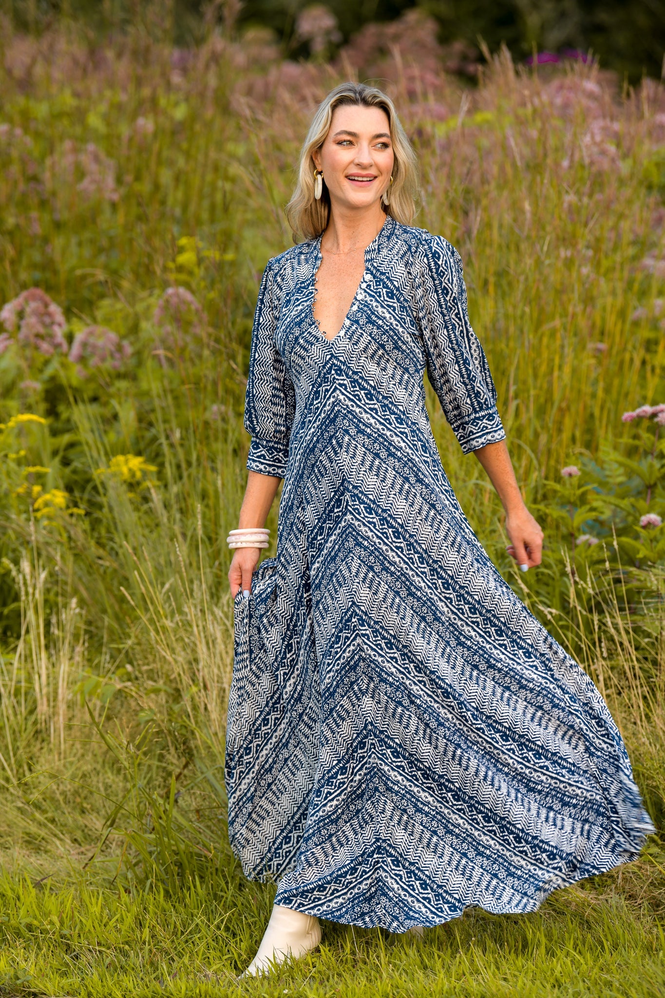 Daphne Dress / Indigo Aztec