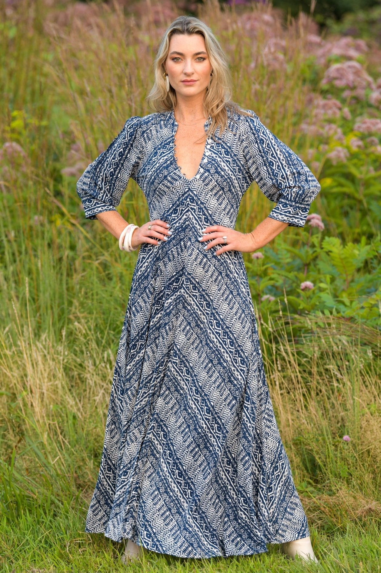 Daphne Dress / Indigo Aztec