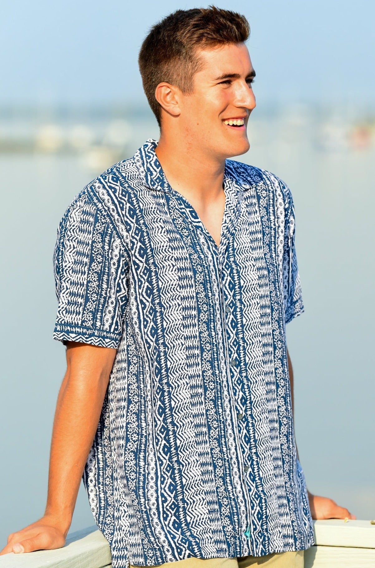 Men's Panama Shirt / Indigo Aztec