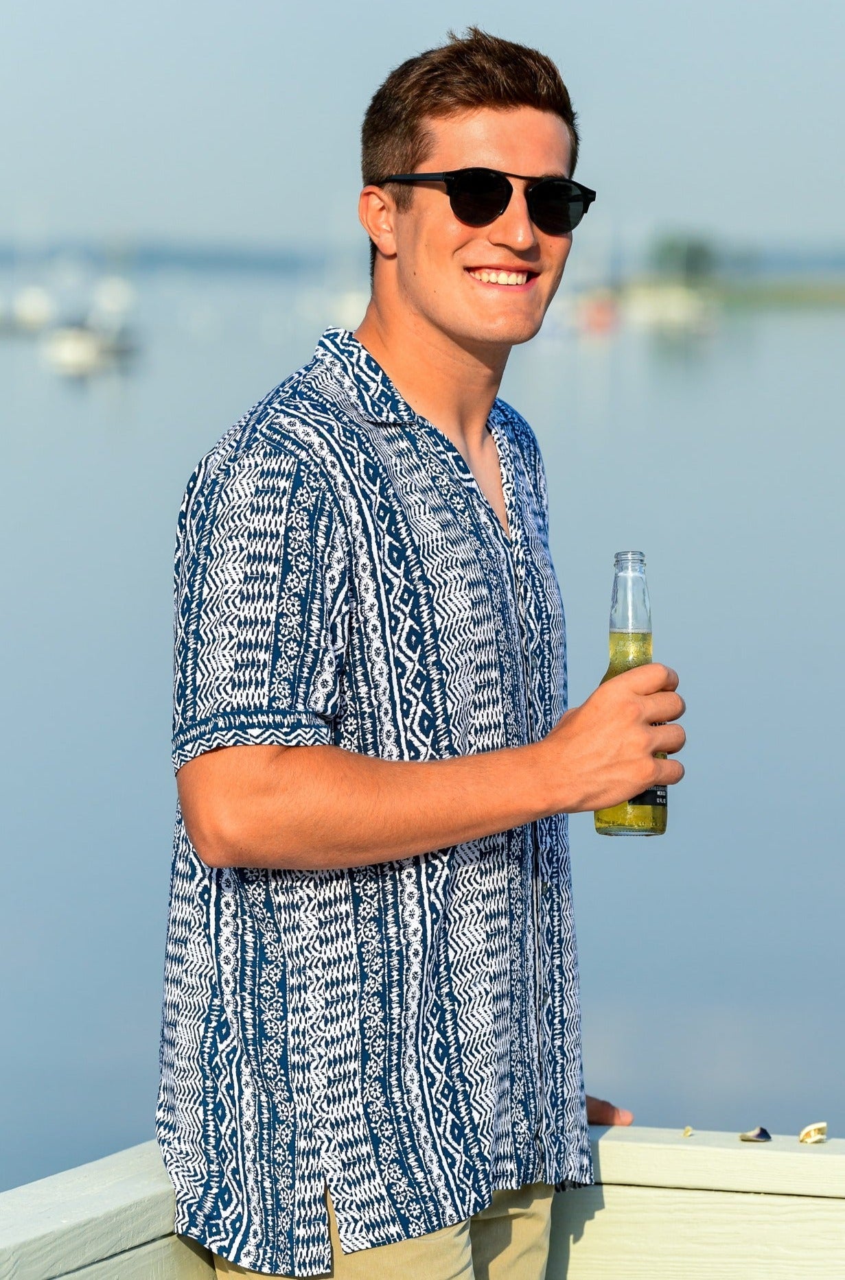 Men's Panama Shirt / Indigo Aztec