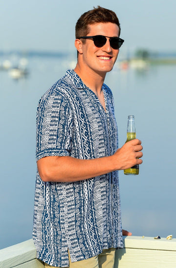 Men's Panama Shirt / Indigo Aztec