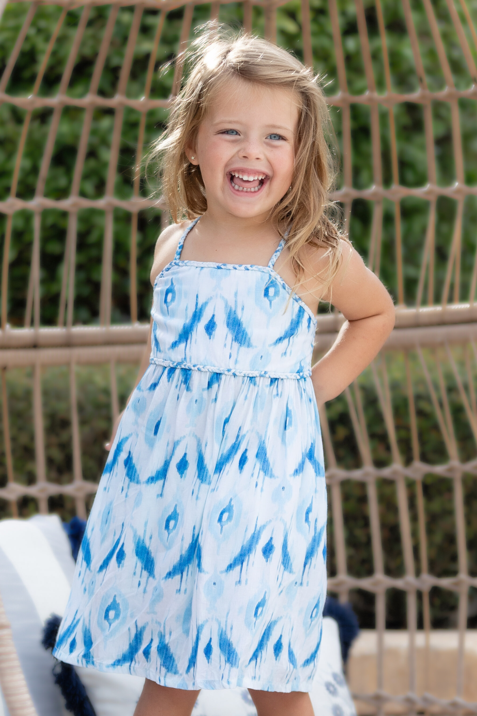 Girl's Lucy Dress / Ocean Ikat