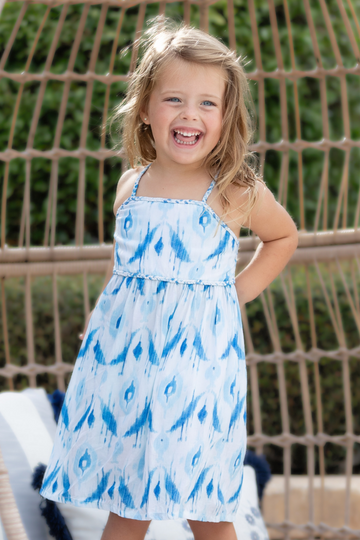 Girl's Lucy Dress / Ocean Ikat