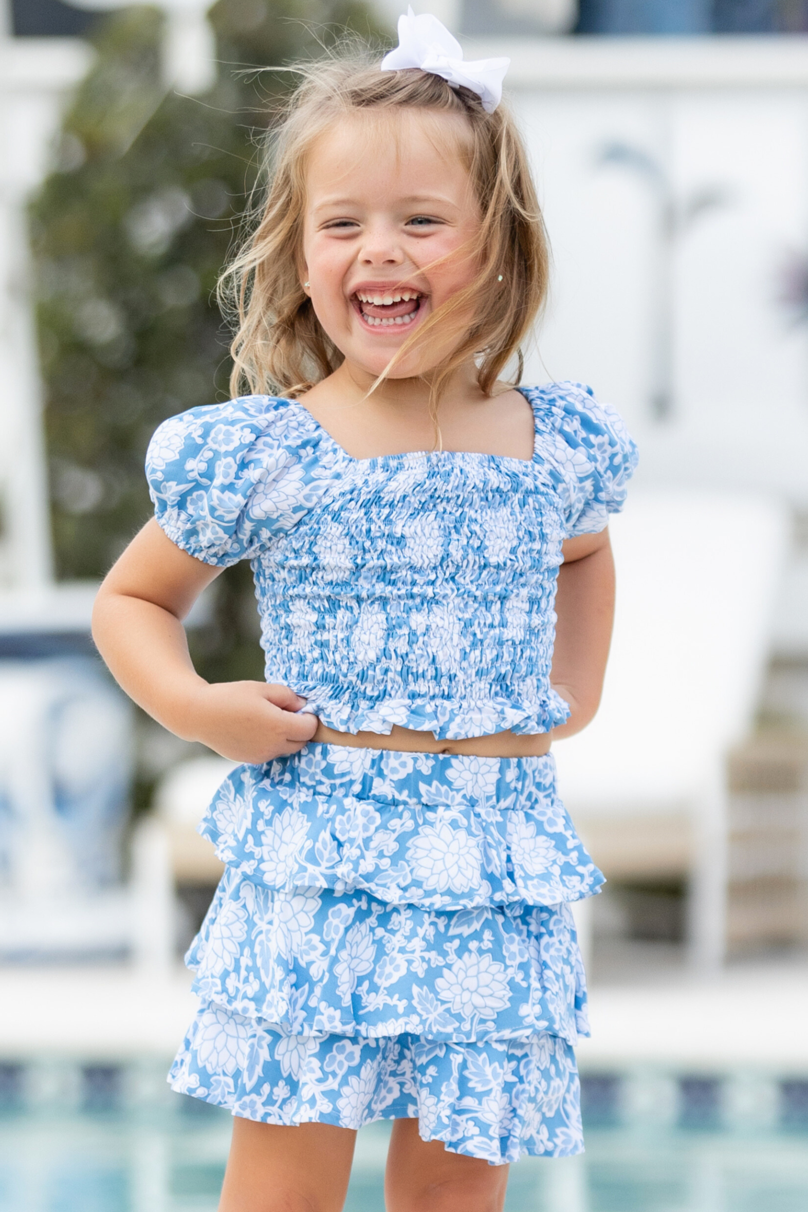 Girl's Kiki Set Top +Skirt / French Blue Floral