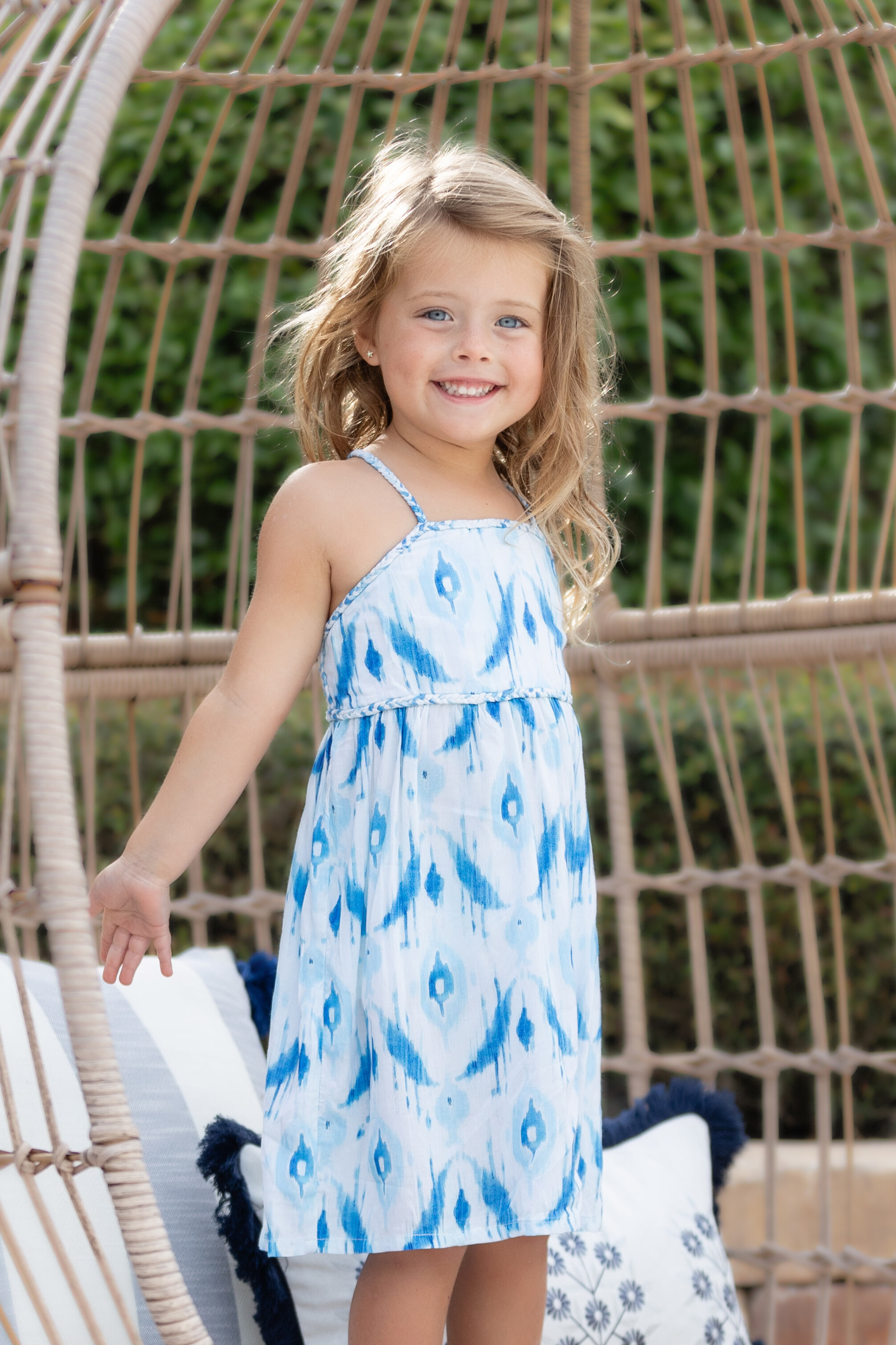 Girl's Lucy Dress / Ocean Ikat