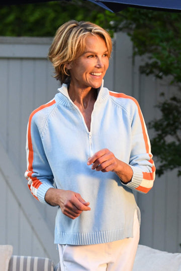 Striped Half Zip Sweater / Sky Blue Orange