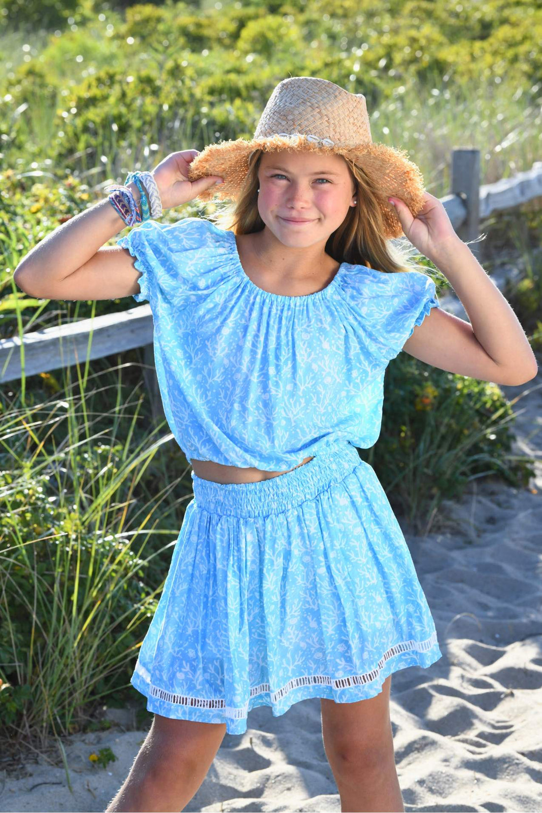 Girl's Rosie Set Top & Skirt / Turquoise Coral