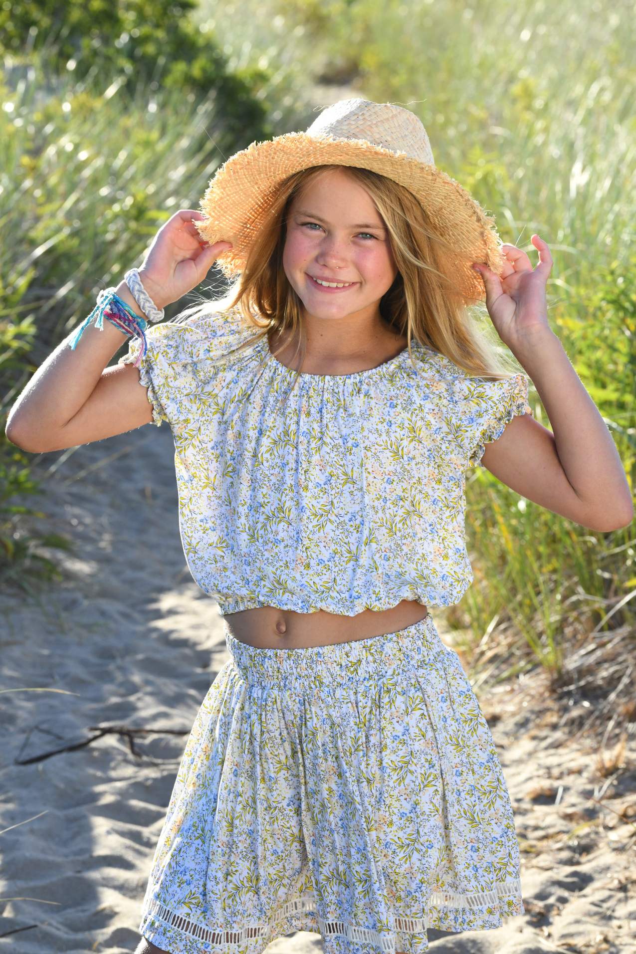 Girl's Rosie Set Top & Skirt / Yellow Mini Flower