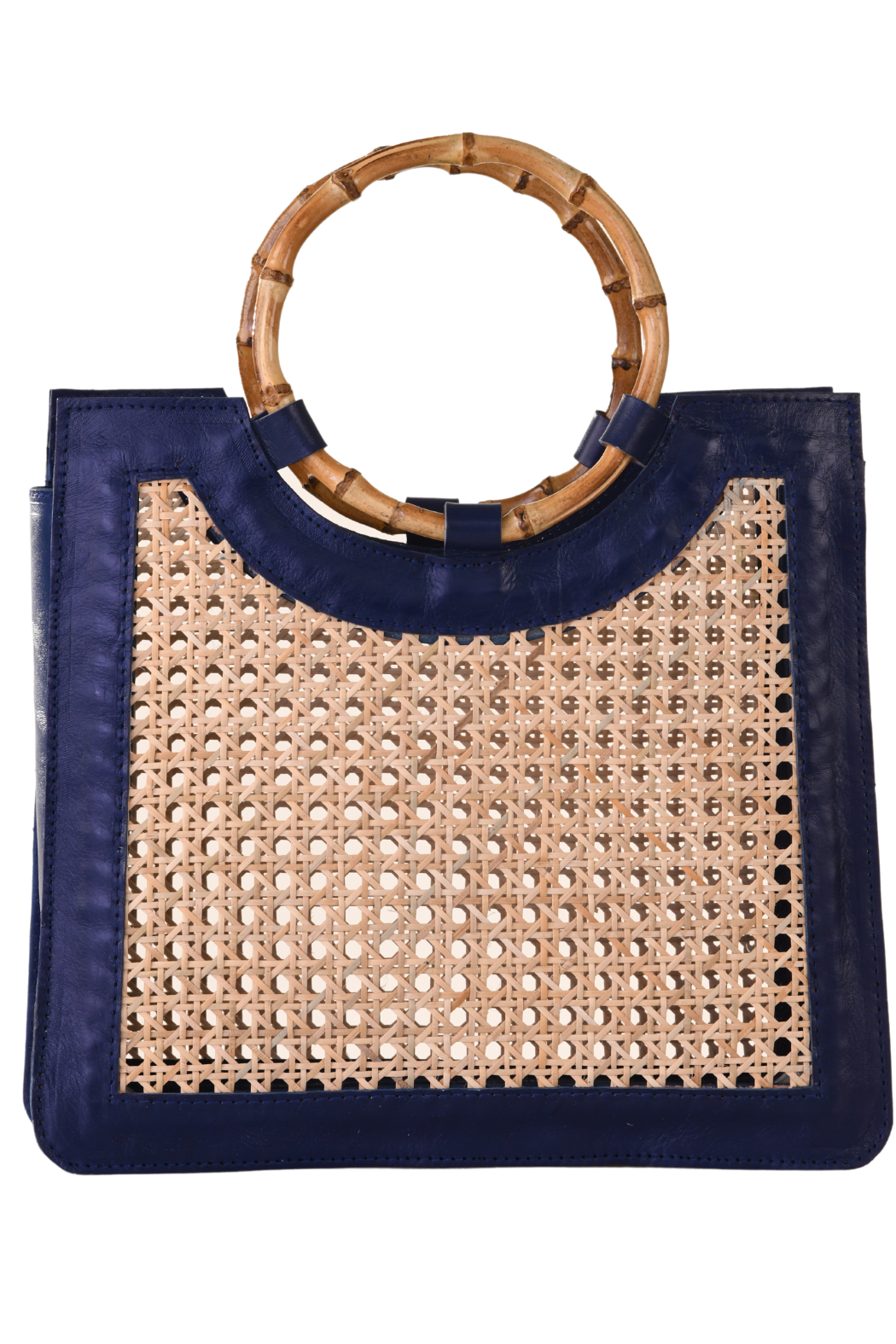 Bamboo Handle Wicker Bag / Navy