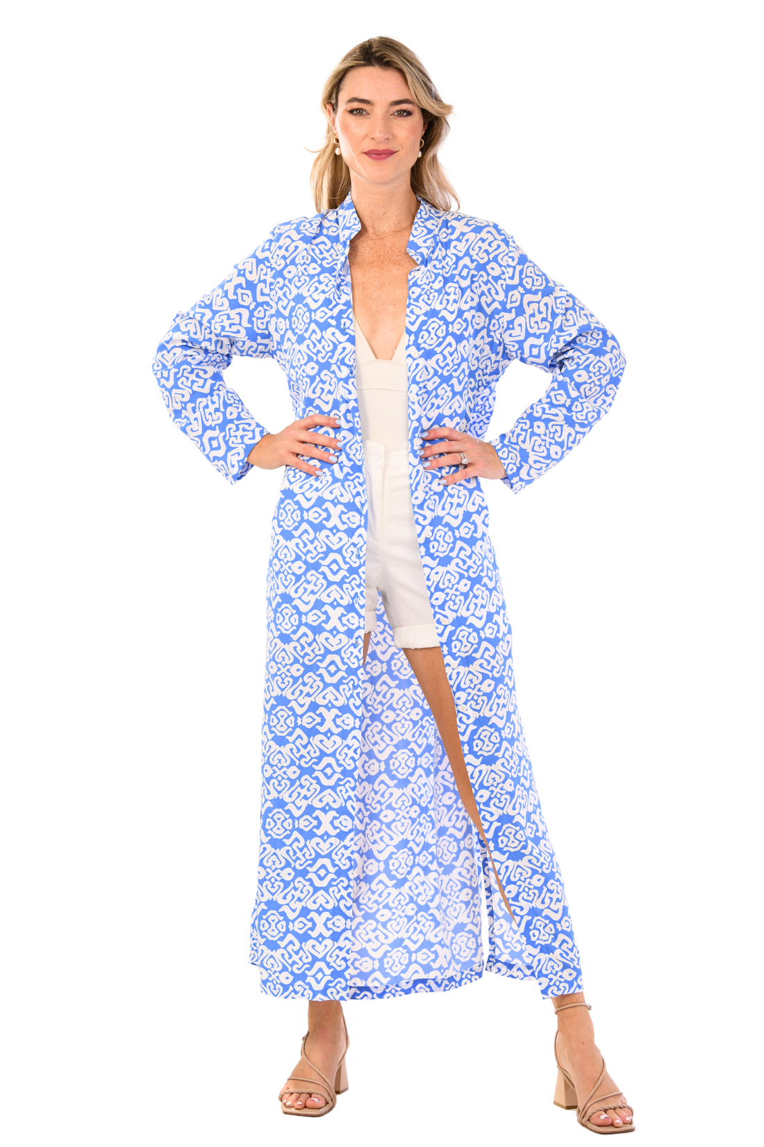 Mandarin Duster / Cornflower Blue Geo