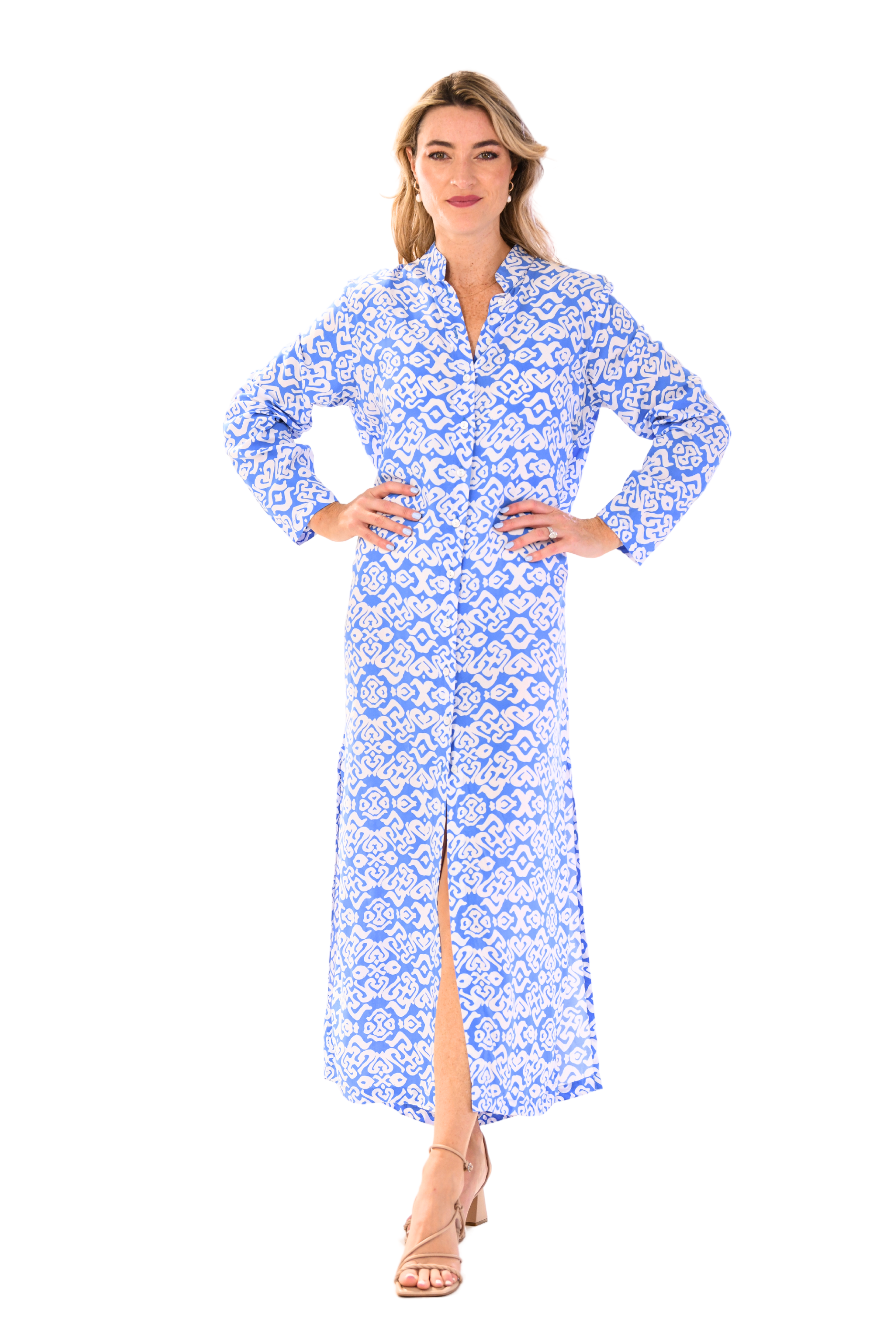 Mandarin Duster / Cornflower Blue Geo