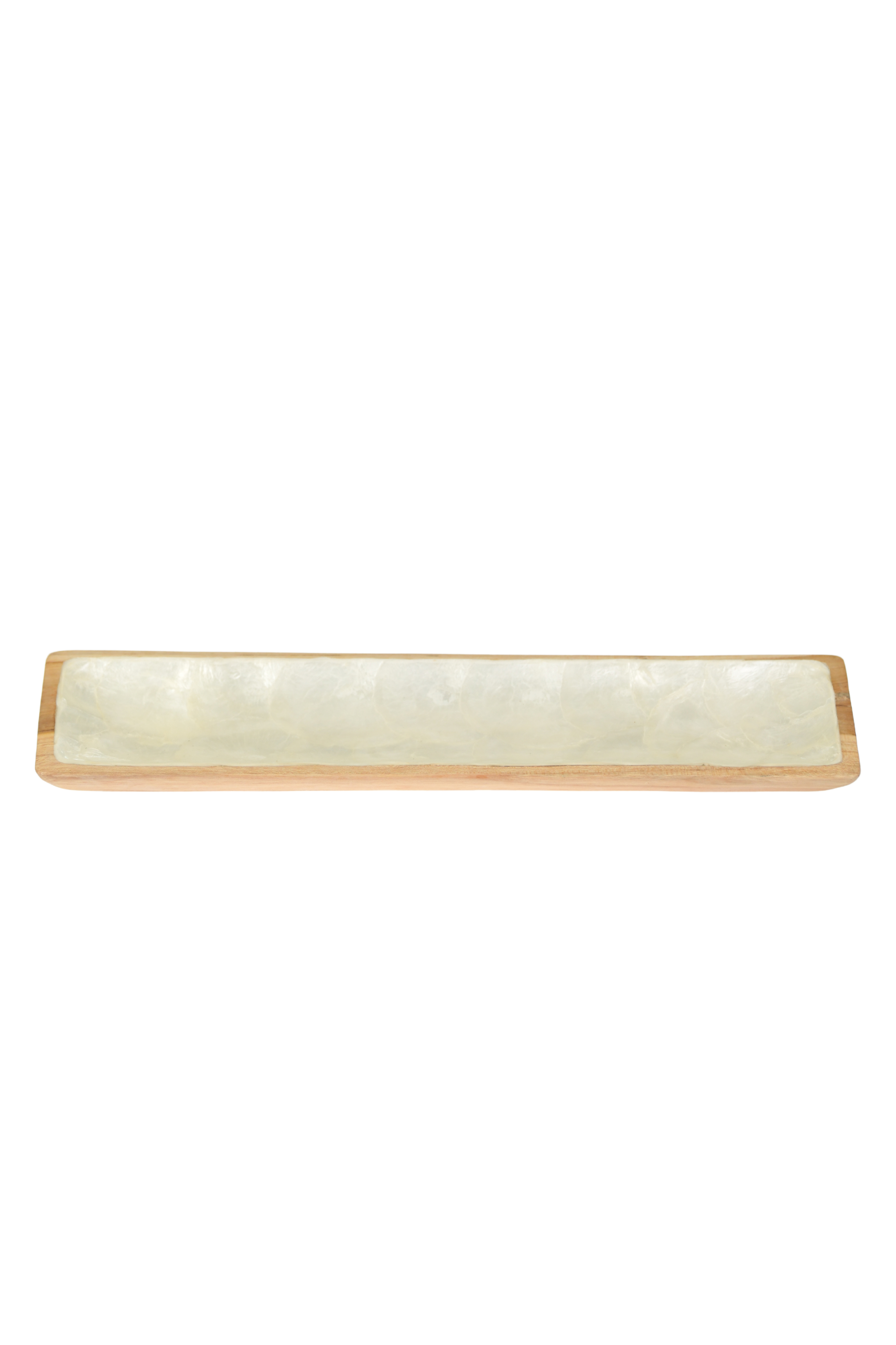 15.75x4 in Capiz Shell Long Tray / Pearl White
