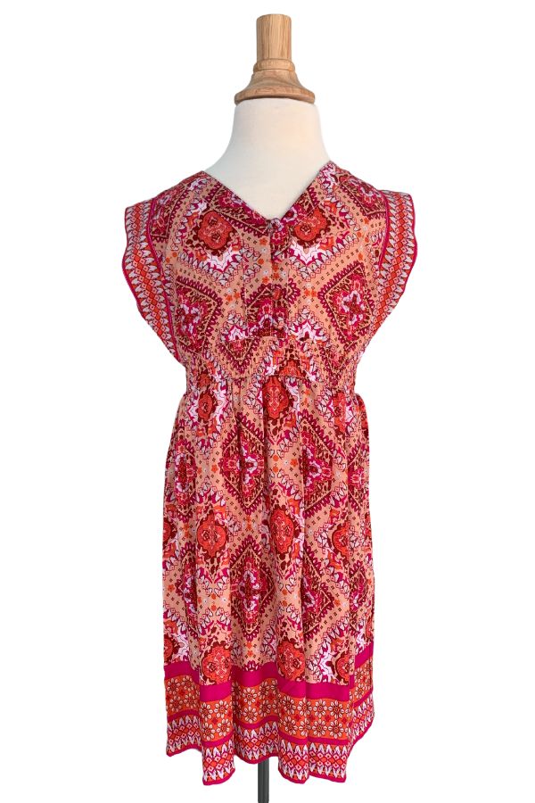 Girl's Anna Dress / Coral Diamond