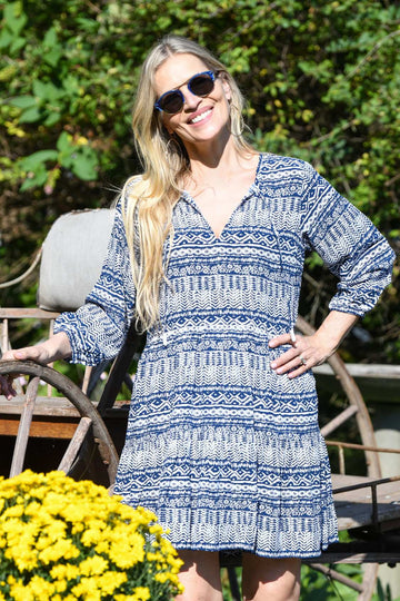 Peyton Dress / Indigo Aztec