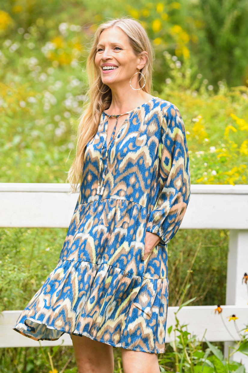 Peyton Dress / Deep Ocean Ikat