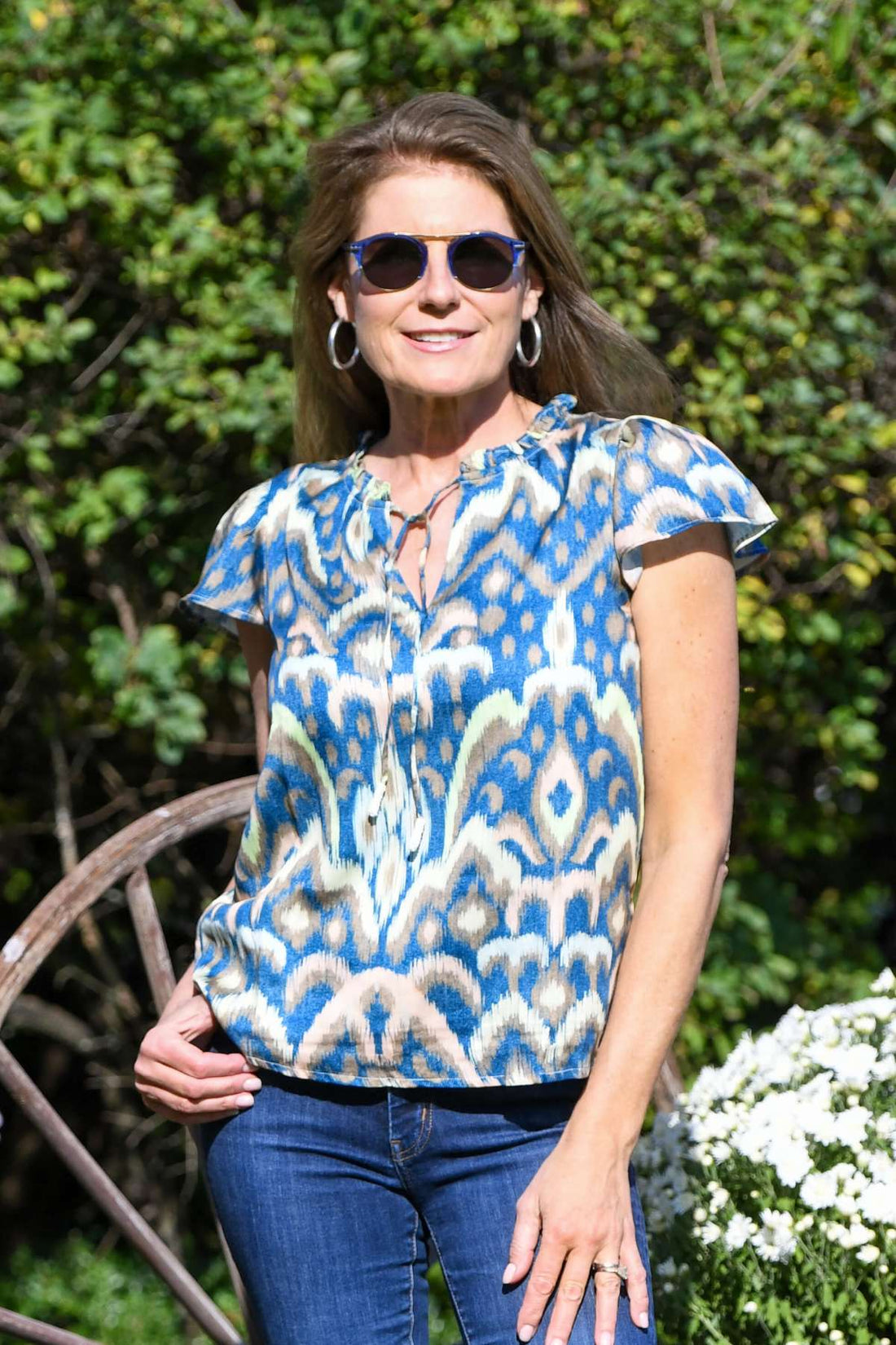 Sandra Top / Deep Ocean Ikat