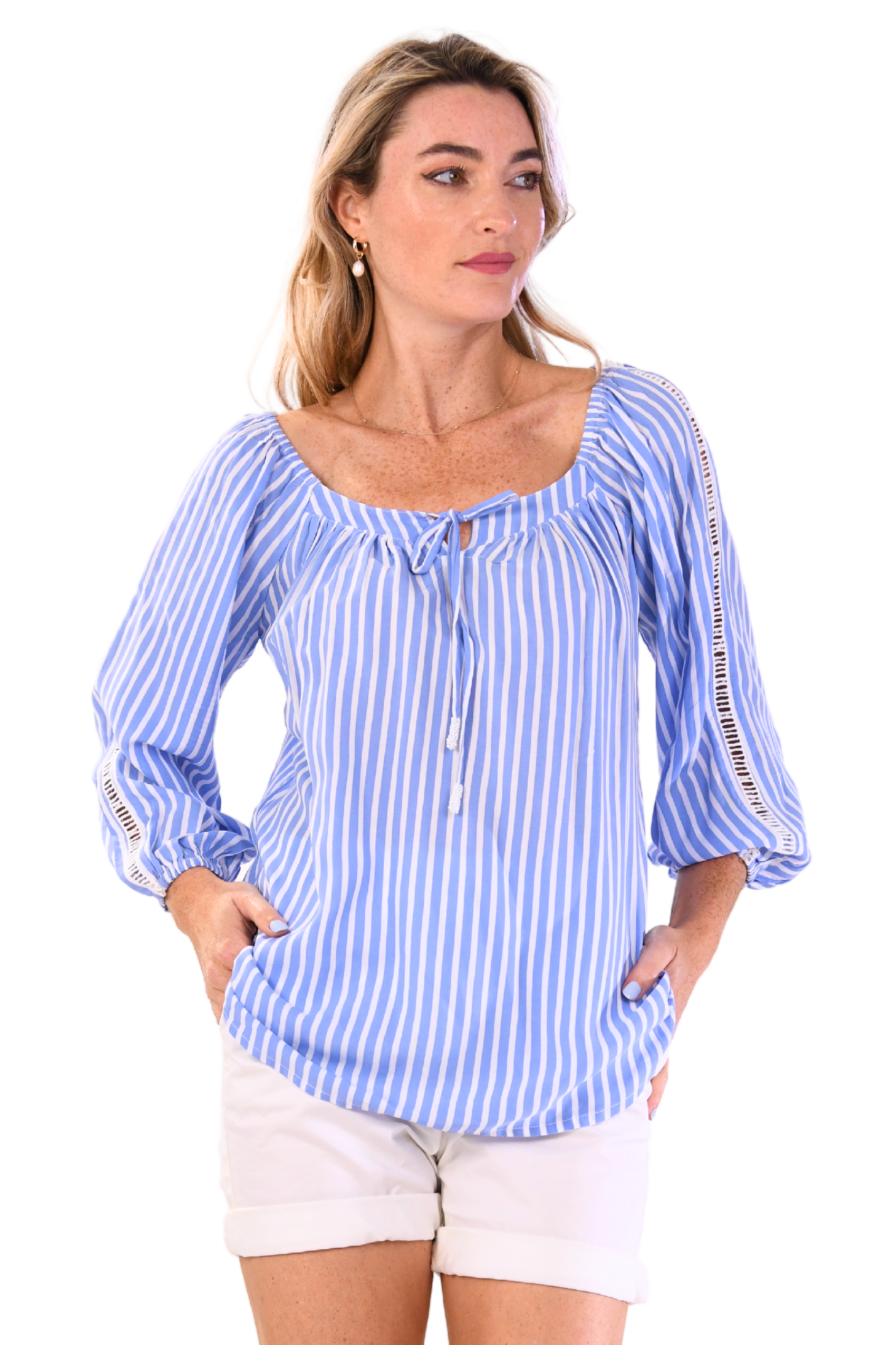 Peasant Top / Blue Stripe