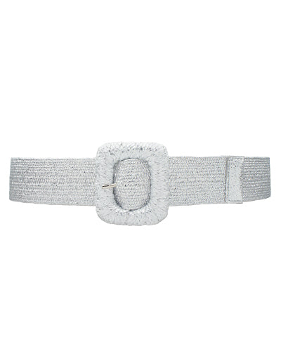 Rectangle Metallic Straw Buckle Belt / Silver
