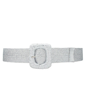 Rectangle Metallic Straw Buckle Belt / Silver