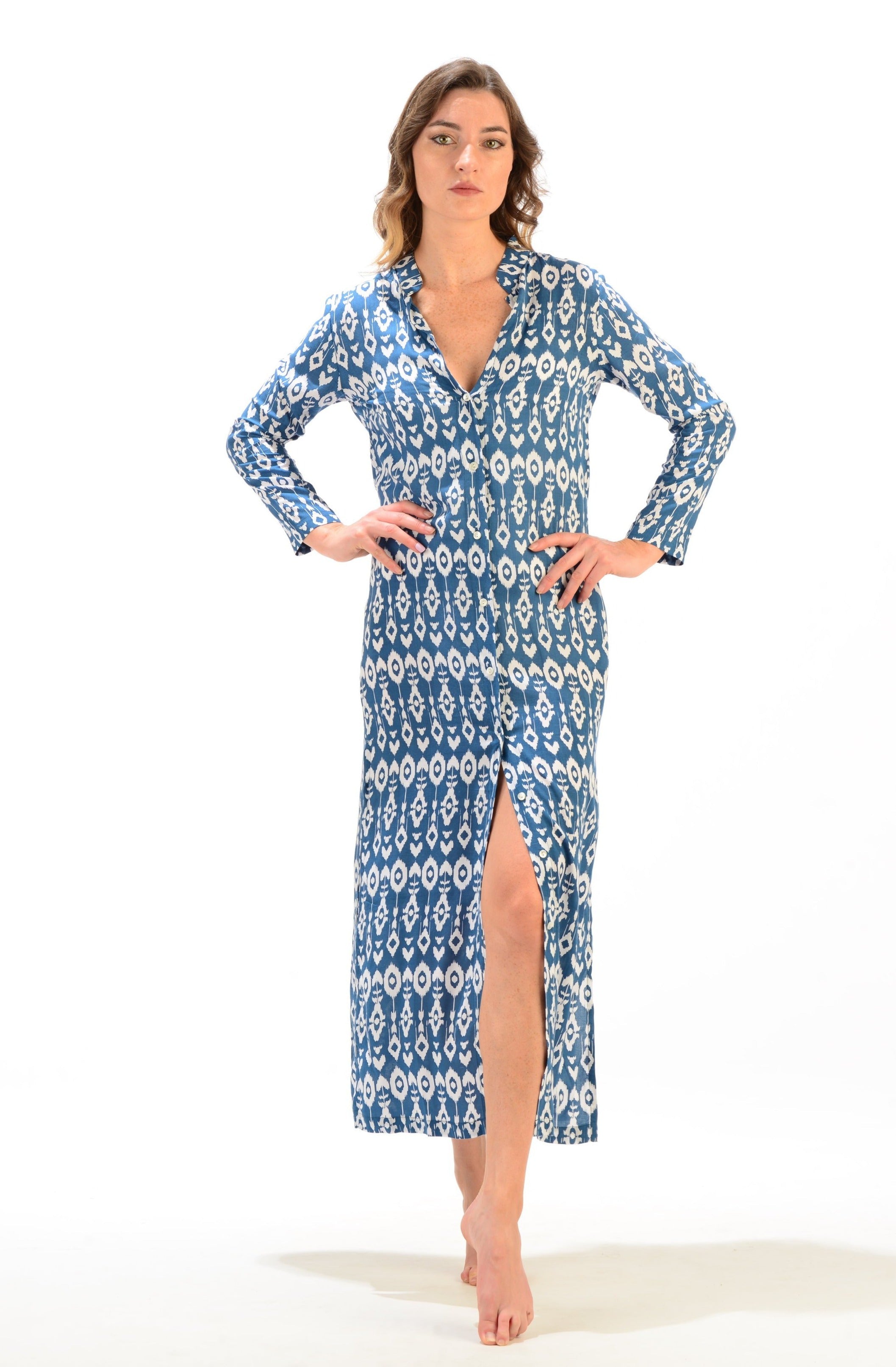 Mandarin Duster / Indigo Ikat