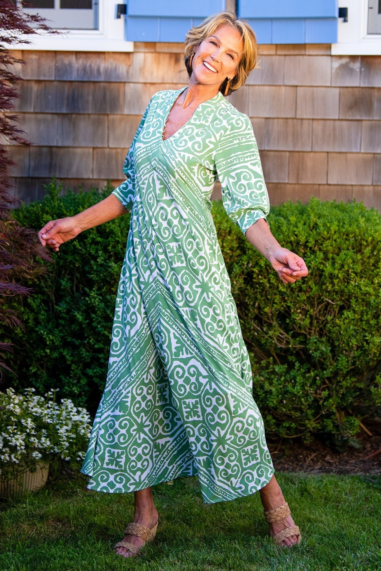 Daphne Dress / Green Aztec