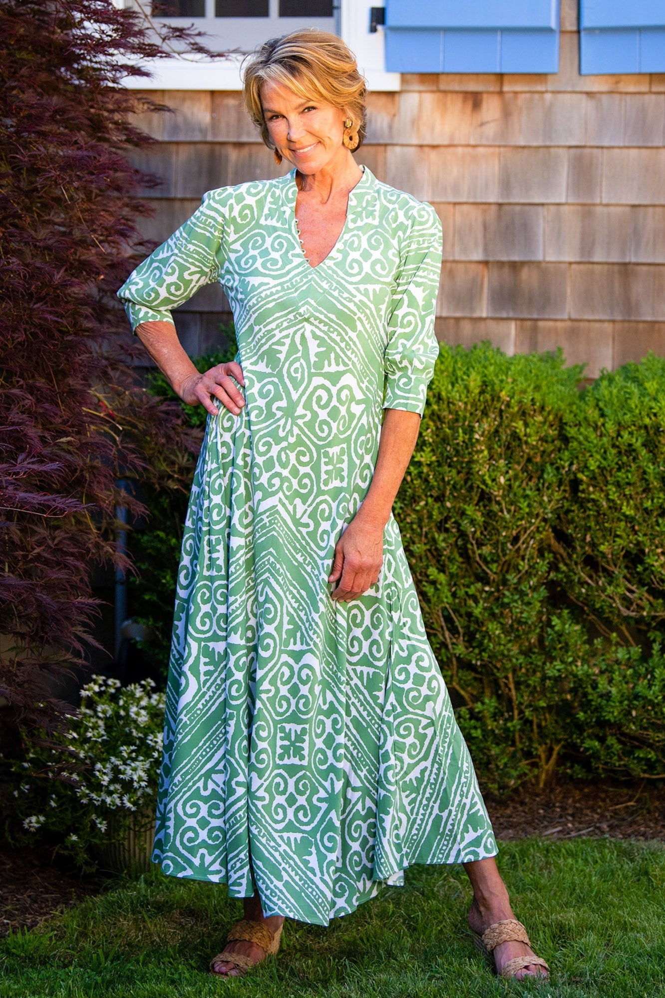 Daphne Dress / Green Aztec